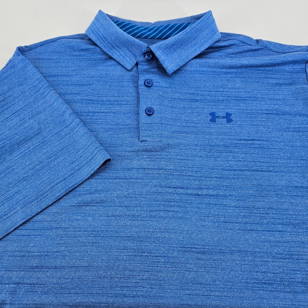 Under Armour HeatGear‎ Men 2XL Blue Textured Short Sleeve Performance Polo Shirt